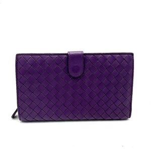 Bottega Veneta Purple Intrecciato Button Closure Zip Wallet